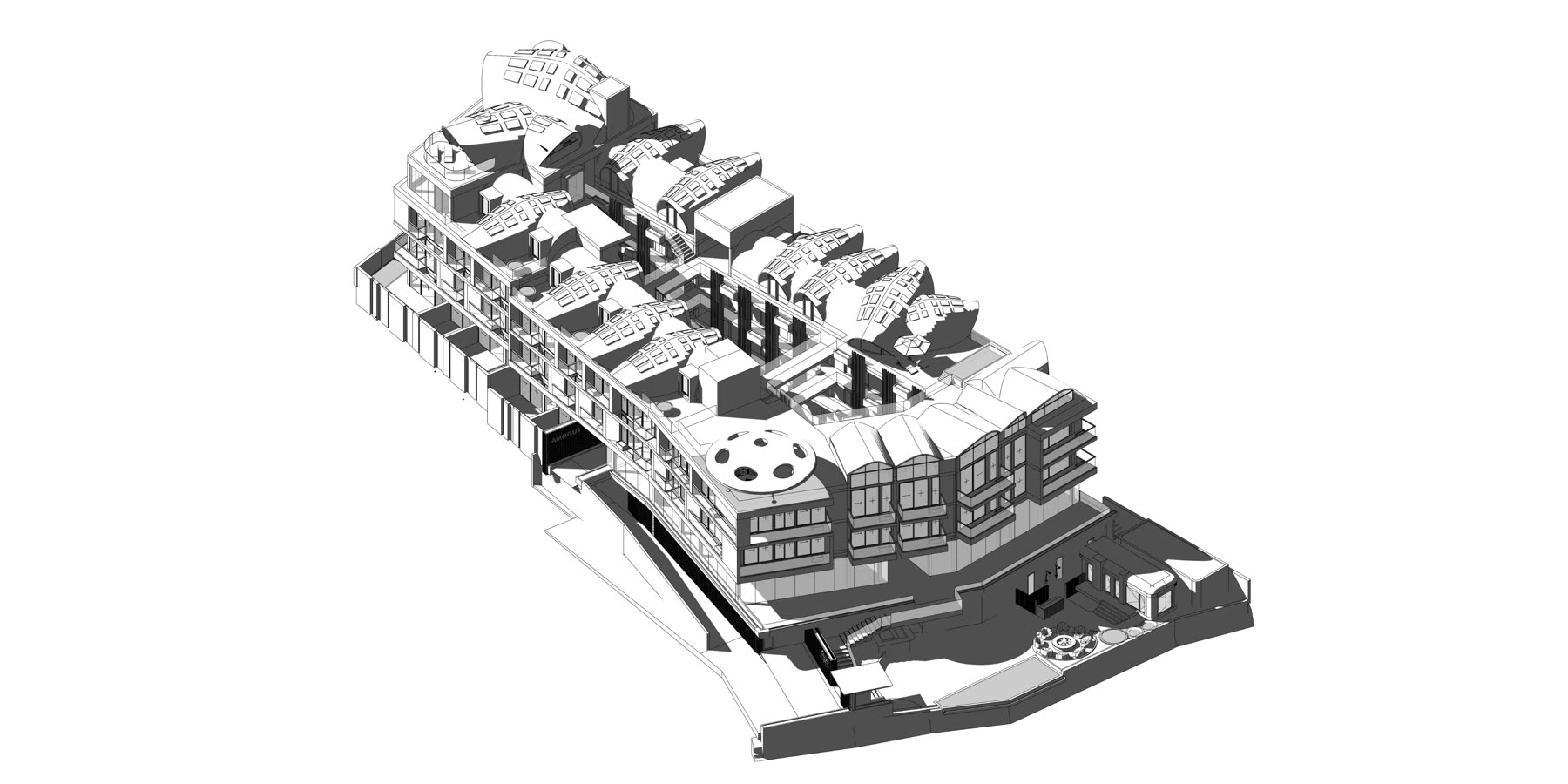 Isometric construction drawing of the hotel