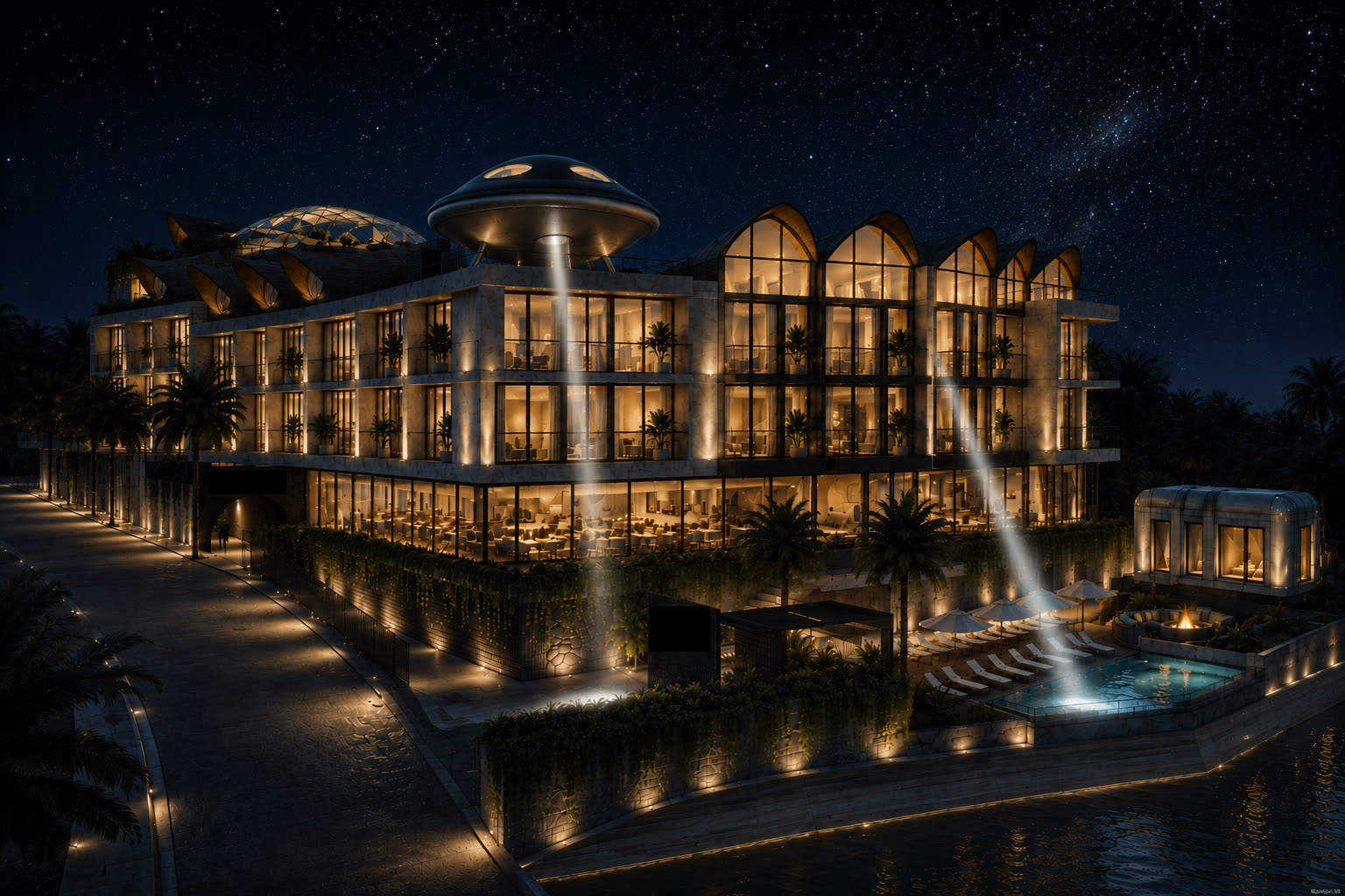 The hotel at night